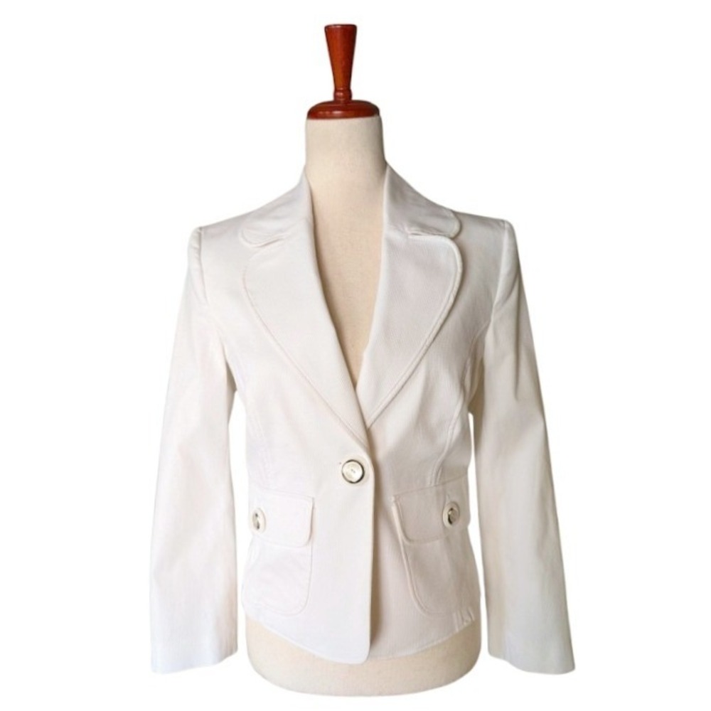 D&G Dolce & Gabbana White Textured Cotton Single Button Blazer IT 42 SJ0012
